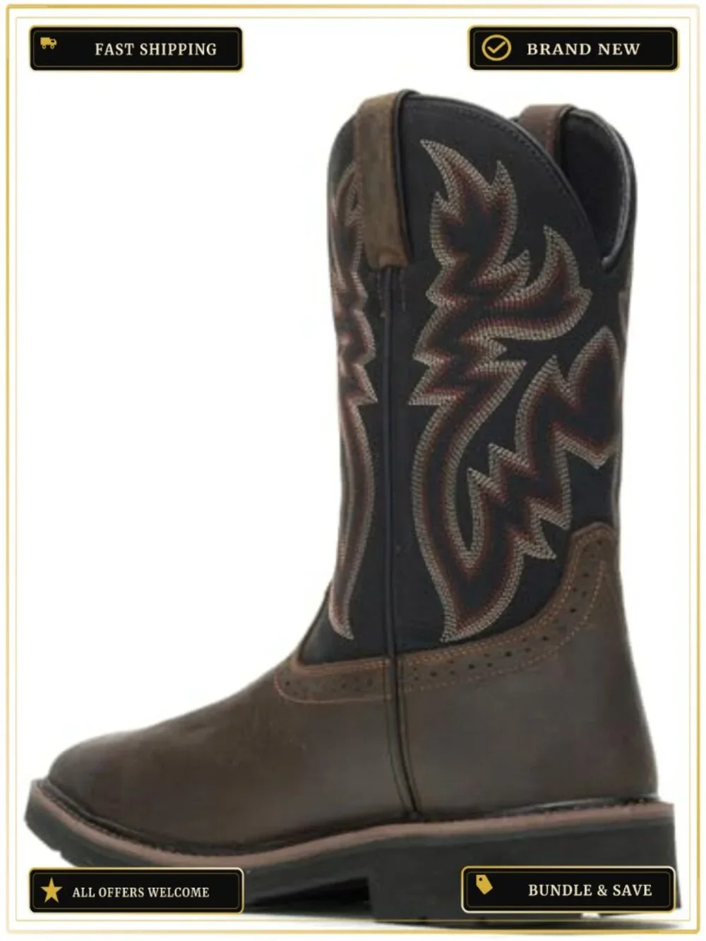 Men's Waterproof Steel Toe Work Boot with Slip Resistant Outsole